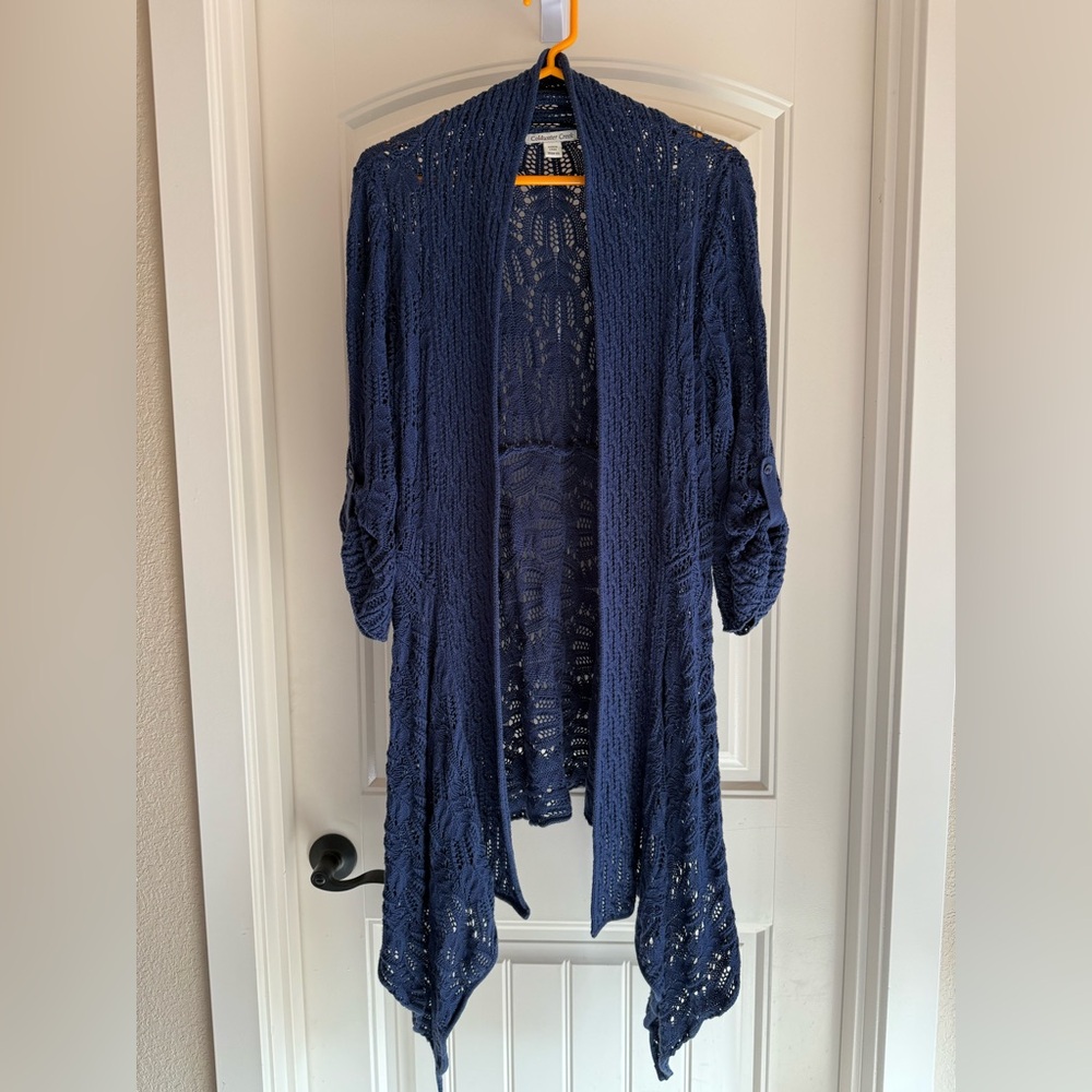 Coldwater Creek Deep Blue Knit Open-Front Asymmetrical Cardigan